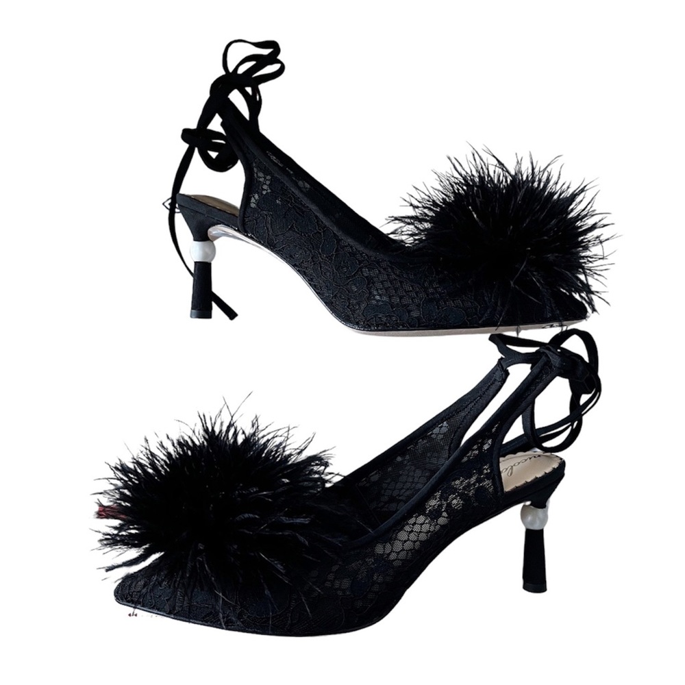 Antonio Melani NWT x Nicola Bathie Claire Ostrich Feather Ankle Wrap Heel - Picture 3 of 7